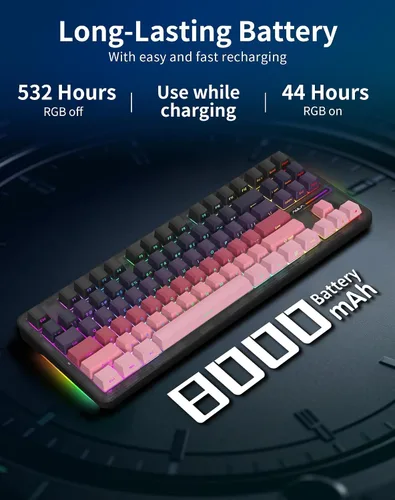 Vista 8 de Aula AU75 Teclado mecánico inalámbrico, teclado para juegos con junta de intercambio en caliente con perilla, BT/2.4G/teclado personalizado