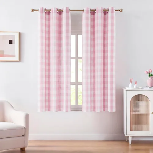 Vista 26 de Amzdecor Cortinas a cuadros de búfalo con ojales de 54 pulgadas de largo, cortinas texturizadas semitransparentes para sala de estar y dormitorio, 2