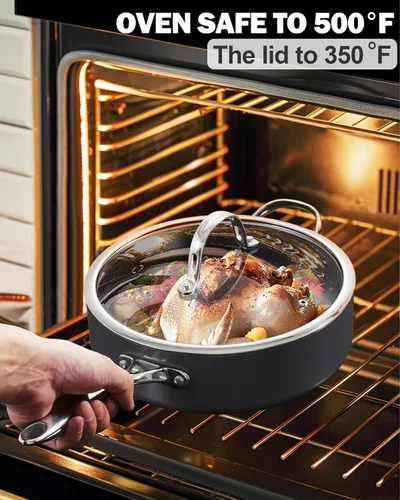Vista 6 de Cooks Standard Sartén Profunda Antiadherente para Saltear de 4 Cuartos con Tapa, Sartén de Freír Profunda de 10.5 Pulgadas Utensilios de Cocina