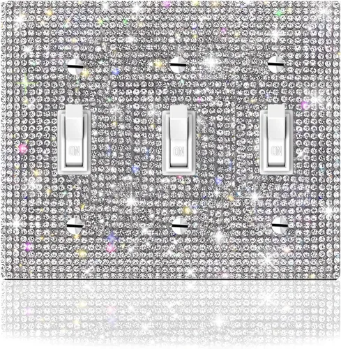 Vista 23 de 2 cubiertas de salida de diamantes de imitación plateados brillantes, placas de pared, cubierta de interruptor de luz, cubierta de salida