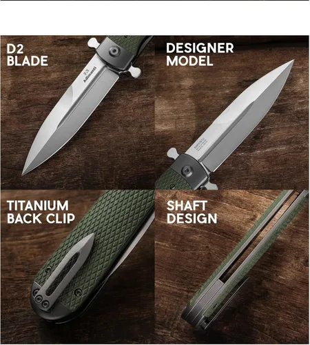 Vista 8 de Firebird GANZO Adimanti Samson-BL - Navaja de bolsillo plegable, hoja de acero D2, mango ergonómico G10 antideslizante con clip, equipo de caza, Azul