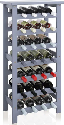 SMIBUY Estante de bambú para vino, soporte para 28 botellas con mesa, estantes de almacenamiento independientes de 7 niveles para cocina, despensa,