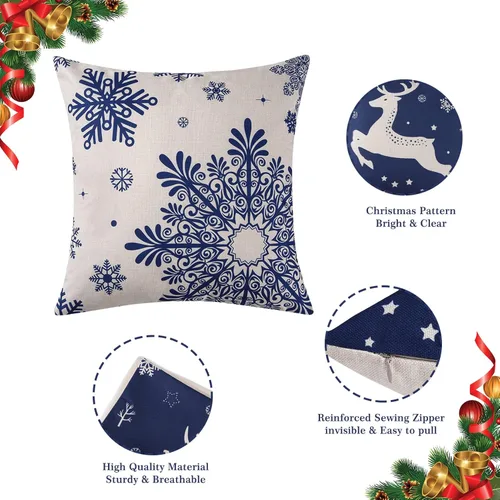 Vista 6 de CAROMIO Juego de 4 fundas de almohada decorativas de Navidad de 18 x 18 pulgadas, fundas de almohada para decoración de casa de campo para el hogar
