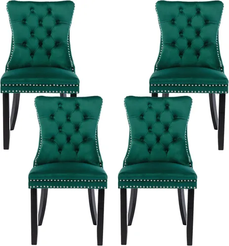 Vista 25 de Rhomtree Silla de comedor copetuda moderna de terciopelo para comedor, sillas de comedor tapizadas con diseño de remache de clavo, anillo trasero