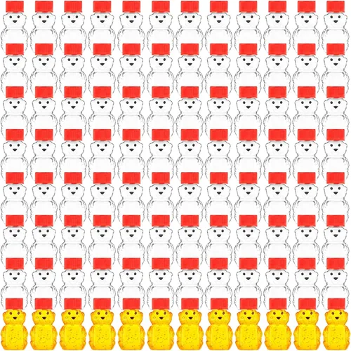 Vista 9 de Patelai 96 botellas de plástico de 2 onzas con forma de oso de miel transparente con forma de oso, dispensador de miel vacío con tapa, tarros