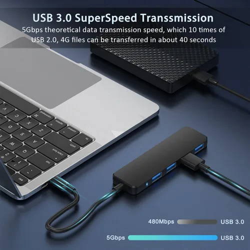 Vista 3 de Hub USB, VIENON Hub USB de 4 Puertos USB 3.0 Hub USB Divisor Expansor USB para Portátil, Xbox, PS4/5, Unidad Flash, Disco Duro, Consola, Impresora