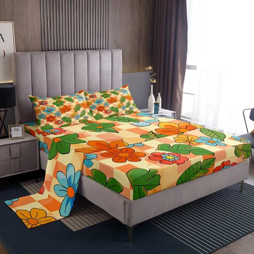Vista 23 de Juego de ropa de cama floral bohemio de otoño Twin, juego de sábanas retro groovy flower power, sábanas de cama boho eyes hippie para adolescentes