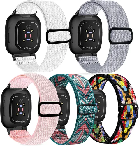 Vista 9 de Attbbon Correa elástica compatible con Versa 3 bandas/Sense Bands/Versa 4 Bands/Sense 2 bandas para mujeres y hombres, correa deportiva de nailon