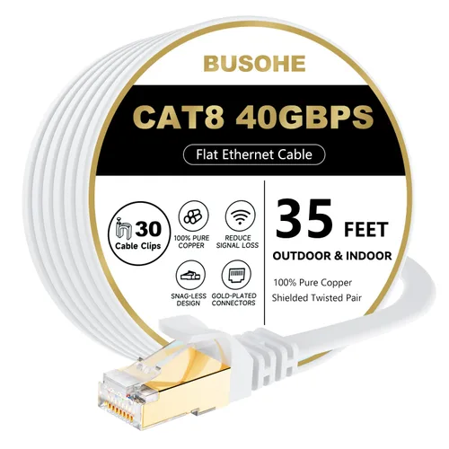 Vista 11 de BUSOHE Cable Ethernet Cat 8 de 1 pie, paquete de 2 unidades, 40 Gbps 2000 MHz, cable plano Cat8 de alta velocidad con conector RJ45 chapado en oro