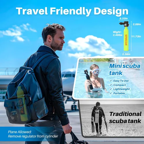 Vista 3 de SMACO S300 Plus Mini Scuba Tank 0.5L Lung Air Tank Portable Diving Tank for Underwater Exploration Reusable Diving Cylinder Kit for Emergency Rescue