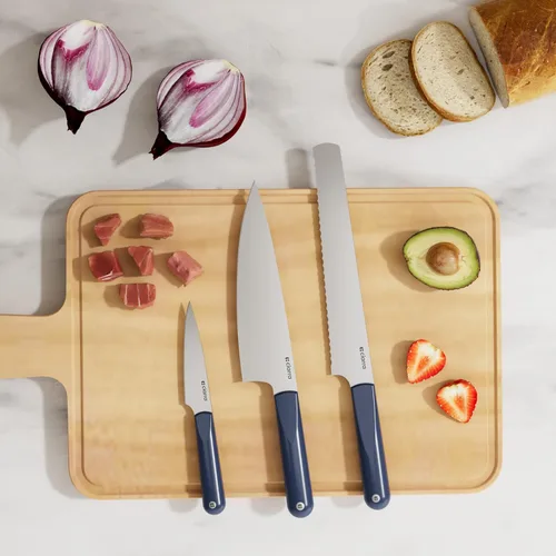 Vista 9 de CIARRA Juego de 5 cuchillos de cocina profesionales, juego de cuchillos de chef, cuchillo de pan, cuchillo utilitario, cuchillos de cocina de acero