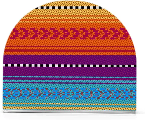 Vista 2 de Servilletero mexicano a rayas naranja y morado para mesa, dispensadores de servilletas de tejido acrílico, servilleteros de cóctel transparentes