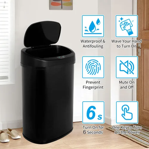 Vista 2 de BLKMTY Basurero de cocina de 13 galones, cubo de basura de acero inoxidable de 50 L, cubo de basura automático alto con sensor de movimiento sin