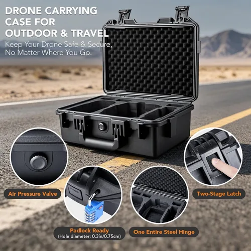 Vista 7 de Lykus Titan MM510 Funda rígida impermeable para DJI Mini 5 Pro y RC2/RC-N3, Soporta hasta 7 baterías [Solo funda]