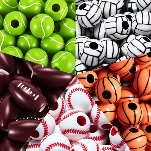 250 cuentas deportivas de fútbol americano, cuentas de pelota deportiva, baloncesto, tenis, voleibol, béisbol, cuentas de fútbol para hacer collares