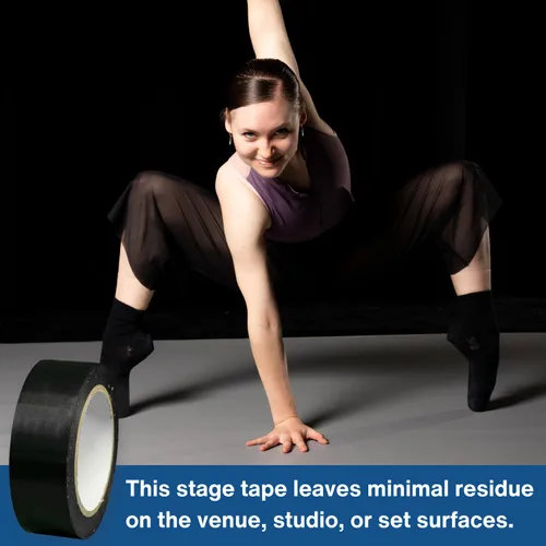 Vista 4 de Cinta de vinilo superior para pista de baile, 1.5 pulgadas x 36 yardas, 6 rollos de cinta negra para suelo, diseñada específicamente para pistas