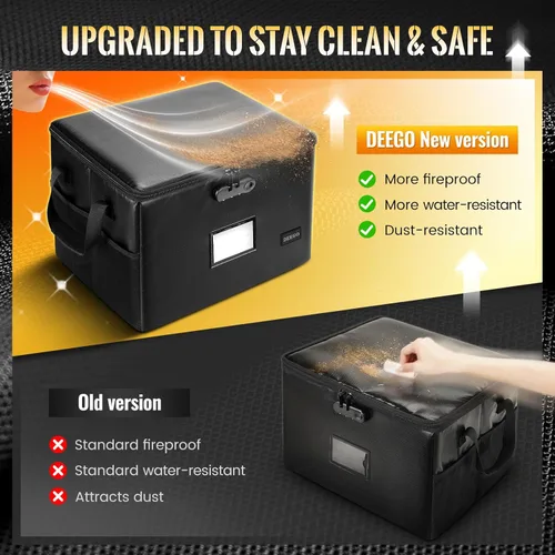 Vista 4 de DEEGO Caja de documentos ignífuga, caja organizadora de archivos resistente al agua con cerradura para documentos, organizador de archivos plegable