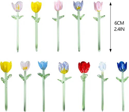 Vista 4 de 12 piezas de mini figuras de flores de vidrio sopladas a mano ramo de Multicolor 1