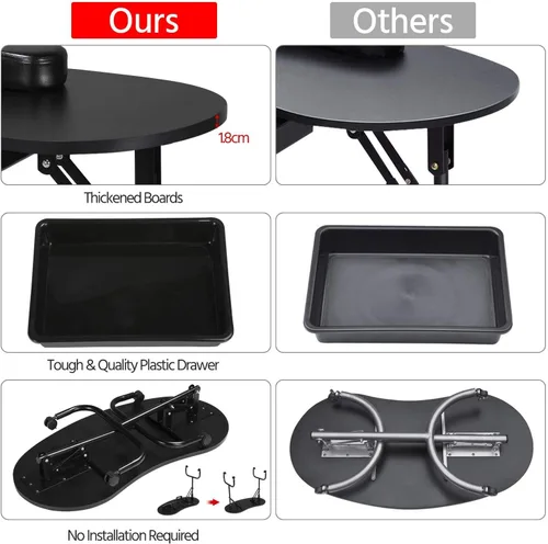 Vista 4 de Yaheetech Mesa de manicura plegable de 37 pulgadas, estación de trabajo con funda de transporte, ruedas para spa, salón de belleza y sillas de Negro