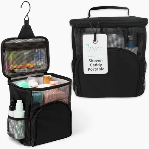 TERRA HOME Caddy de Ducha Portátil Original Para Dormitorios Universitarios - Bolsa Tipo Tote de Malla Plegable - Artículos Esenciales para