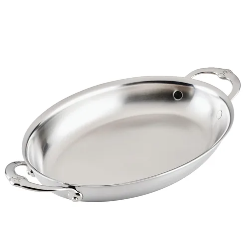 Hestan Provisions - Plato ovalado para hornear gratinado, acero inoxidable revestido de 2 cuartos de galón, 12.5 x 9 pulgadas, apto para horno