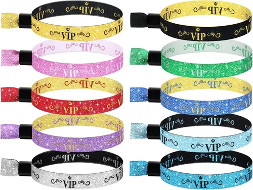 Vista 9 de 100 piezas de pulseras VIP de tela para eventos, pulseras VIP desechables para eventos, pulseras VIP de colores para eventos, para conciertos Negro