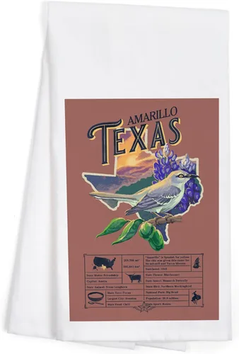 Lantern Press Amarillo, Texas, Facts About, State Series (100% Cotton Tea Towel, Decorative Hand Towel, for Kitchen and Home)