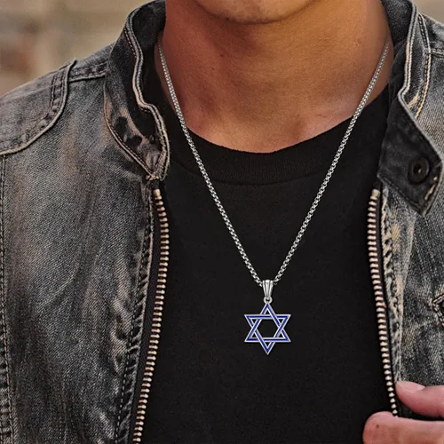 Vista 3 de ADMETUS Regalos para el día de San Valentín para él, collar de estrella de David de plata de ley 925, colgante hexagonal de estrella judía Estrella