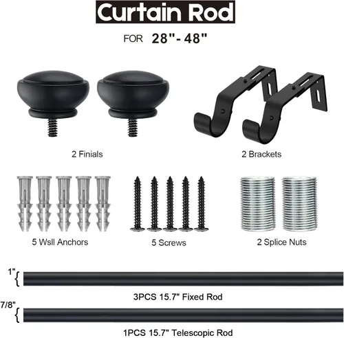 Vista 11 de SIMEWIN Barras de cortina para ventanas de 28 a 120 pulgadas, ajustable, de 1 pulgada de diámetro, juego de cortinero decorativo para ventana