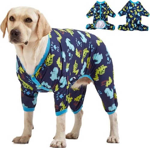 LovinPet Ropa para perros grandes: dinosaurio en la selva, pijama de punto ligero y elástico para cachorros, mameluco para perros grandes. Pijamas