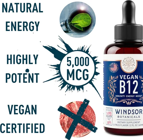 Vista 2 de Vitamina B12 vegana Líquido Vitaminas B12 de fuerza máxima 5000 mcg Suplemento de metilcobalamina Vitamina B12 líquida gotas sublinguales