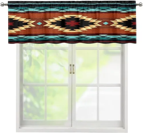 Vista 14 de ZFRXIGN Cortina de cenefa de cocina de caballo occidental para ventanas pequeñas, bolsillo azteca tribal cortinas opacas cortas para sala de estar