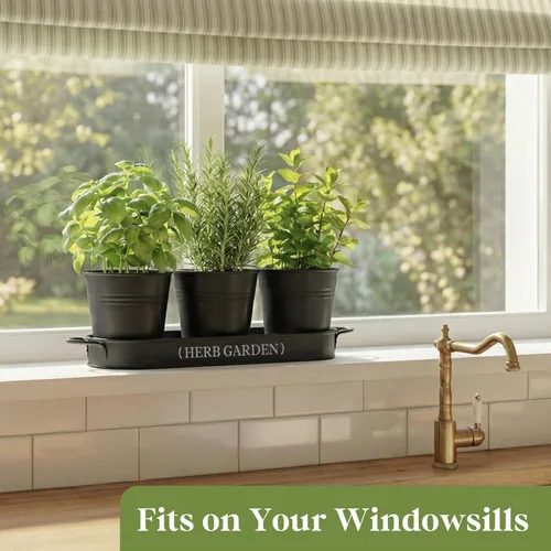 Vista 4 de PERFNIQUE Jardín de Hierbas de Interior, Maceta para Hierbas de Interior/Exterior, Macetas de Estilo Campestre, Jardín de Hierbas en Ventana