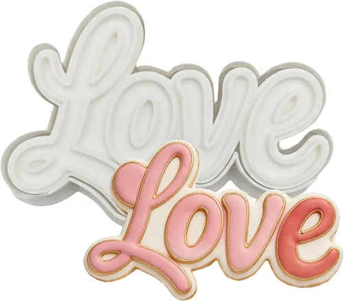 Vista 13 de Flycalf Juego de 11 cortadores de galletas de amor con sello 3D de ácido poliláctico (PLA) para cocina, pastel, vestido de boda, formas de anillo