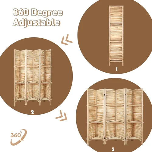 Vista 5 de Babion Divisor de habitación de 6 paneles, divisor de habitación de madera con estantes, separadores de habitación portátiles de 5.6 pies