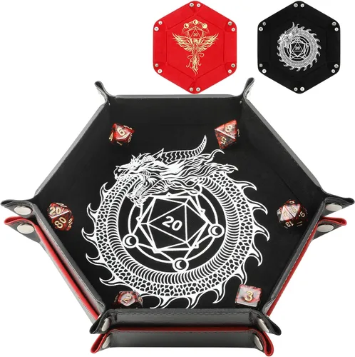 Vista 11 de Grajar Juego de 2 piezas de bandejas plegables portátiles para dados de rol para juegos de mesa RPG DND - Caja de almacenamiento con soporte