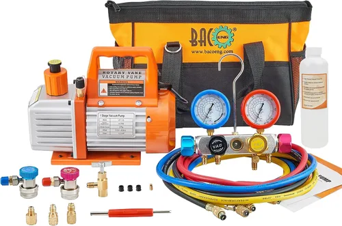 Vista 10 de BACOENG Juego de bomba de vacío y medidor de aire acondicionado de 4 CFM, bomba de vacío HVAC con detector de fugas para refrigerantes R134a R410a