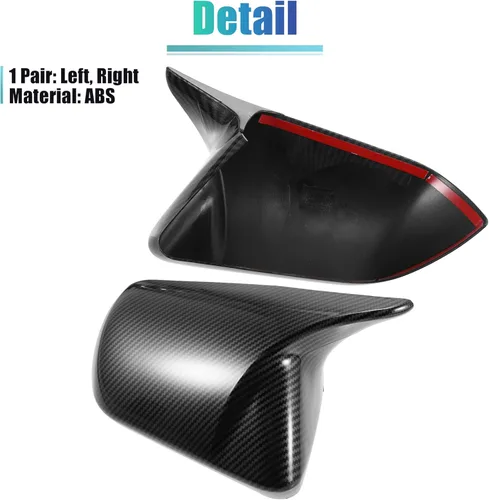 Vista 6 de X AUTOHAUX 1 par de cubierta de espejo retrovisor lateral de ala de puerta, carcasa de fibra de carbono, patrón negro para Ford para Mustang