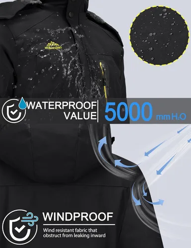 Vista 2 de TACVASEN Chaquetas de esquí para hombre, impermeables, resistentes al viento, senderismo, snowboard, forro polar con capucha