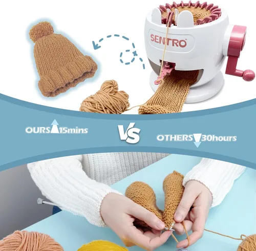 Vista 3 de SENTRO Máquina de tejer de 22 agujas, juego de telar de tejer, telar redondo para adultos y principiantes, tejedor inteligente en forma de conejo