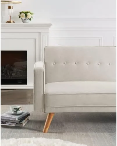 Vista 13 de Sofá cama tipo futón convertible, sofá cama plegable de lino moderno con respaldo dividido, respaldo ajustable, reposabrazos, marco de madera y Verde