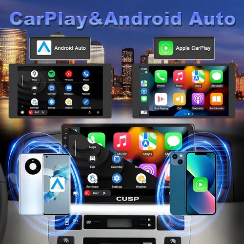 Vista 2 de CUSP Radio estéreo de coche de 10.1 pulgadas, universal, doble DIN, inalámbrico, Apple Car Play y Android Auto in-Dash Kit GPS Bluetooth reproductor
