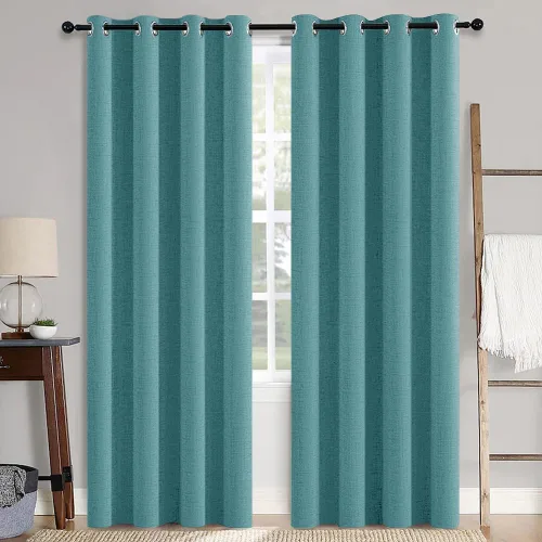 Vista 21 de MIULEE Cortinas con textura de lino sólidas 100% opacas, con aislamiento térmico, color beige natural, cortinas oscurecedoras con ojales para sala