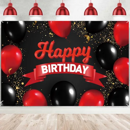 Pancarta de Feliz Cumpleaños Decoraciones de Fondo Globos Rojos y Negros Decoración Temática para Niñas Mujeres Fiesta de Cumpleaños de Princesa