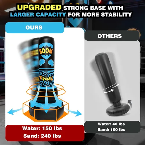 Vista 4 de FONESO Saco de boxeo inflable independiente para niños de 3 a 12 años, bolsa de boxeo resistente de 67 pulgadas con guantes de boxeo y bomba de aire