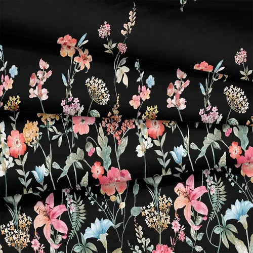 Vista 7 de Juego de funda de edredón de tamaño individual con estampado botánico de flores negras, color rosa, azul, amarillo, floral, estilo campestre