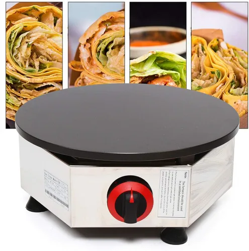 Vista 7 de Máquina comercial para hacer crepas de gas, control de temperatura ajustable, mini máquina de panqueques de acero inoxidable, plancha de encimera