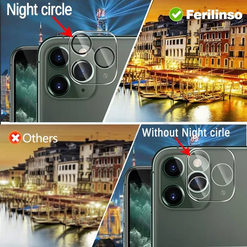 Vista 3 de Ferilinso Paquete de 3 protectores de pantalla para iPhone 11 Pro Max con 3 protectores de lente de cámara de vidrio templado, compatible con fundas