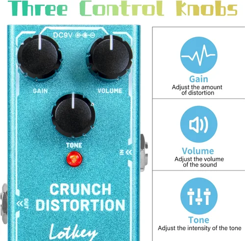 Vista 2 de Crunch Distortion Guitar Pedal, Lotkey Electric Effects Pedals Mini Single Type DC 9V True Bypass