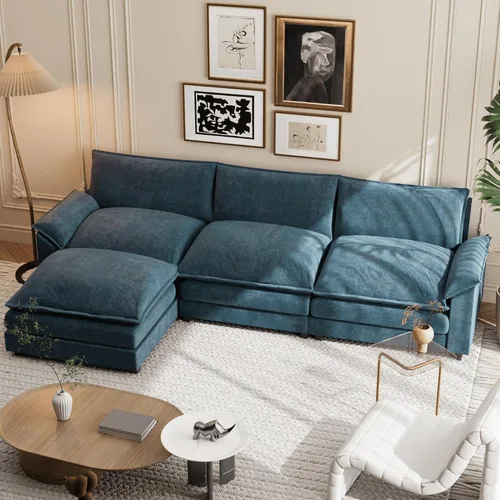 Shahoo Sectional Modular Sofa L Shaped Chenille Fabric Couch with High Supportive & Soft Sponges and Removable Ottoman, Sleeper Comfy Upholstered
